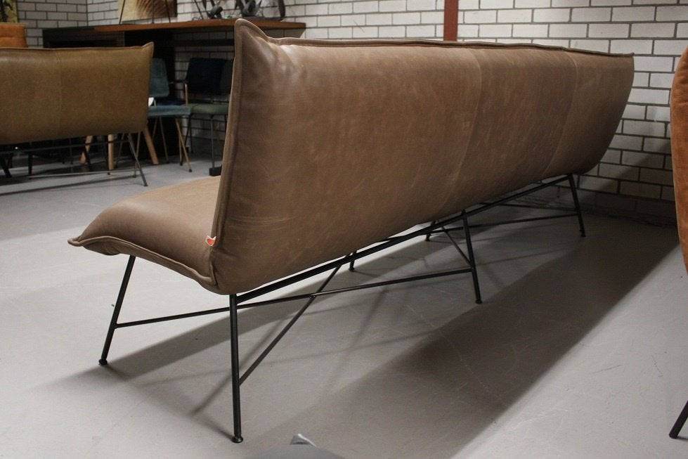 Luxe eetkamerbank hoekbank VIDAR Jess Design metaal & leer, Ophalen, Bruin, Zo goed als nieuw, Vijf, Zes of meer stoelen