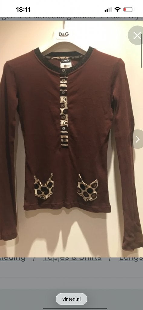 D&G Dolce & Gabbana Longsleeve Maat M, Maat 38/40 (M), Bruin, Ophalen of Verzenden, Lange mouw