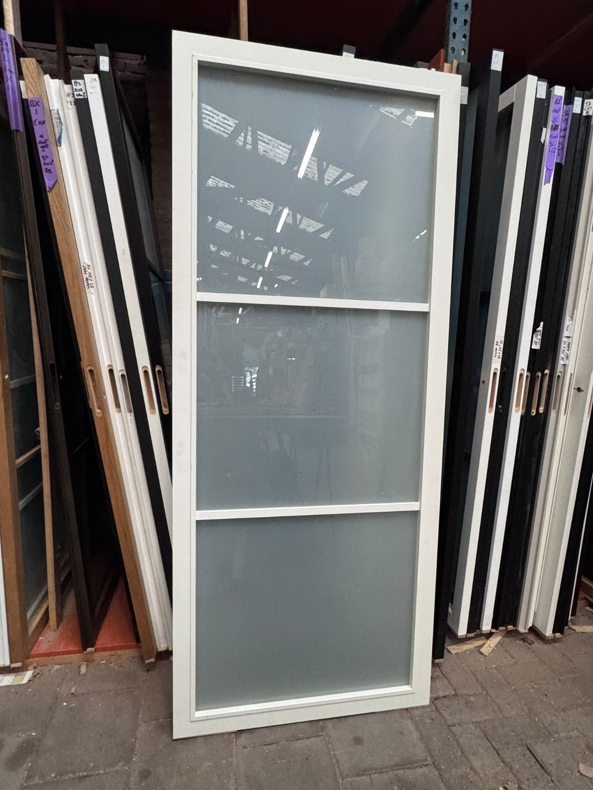 88x211,5cm binnendeur stomp links staallook wit SL40, Ophalen, Binnendeur, Nieuw, Glas