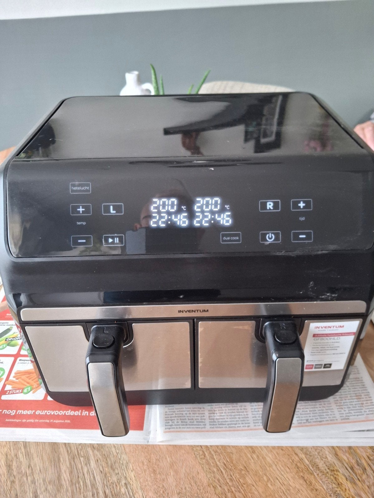 Inventum GF800HLD Dubbele Hetelucht Friteuse Airfryer, Ophalen, Zo goed als nieuw, 1000 t/m 1499 gram