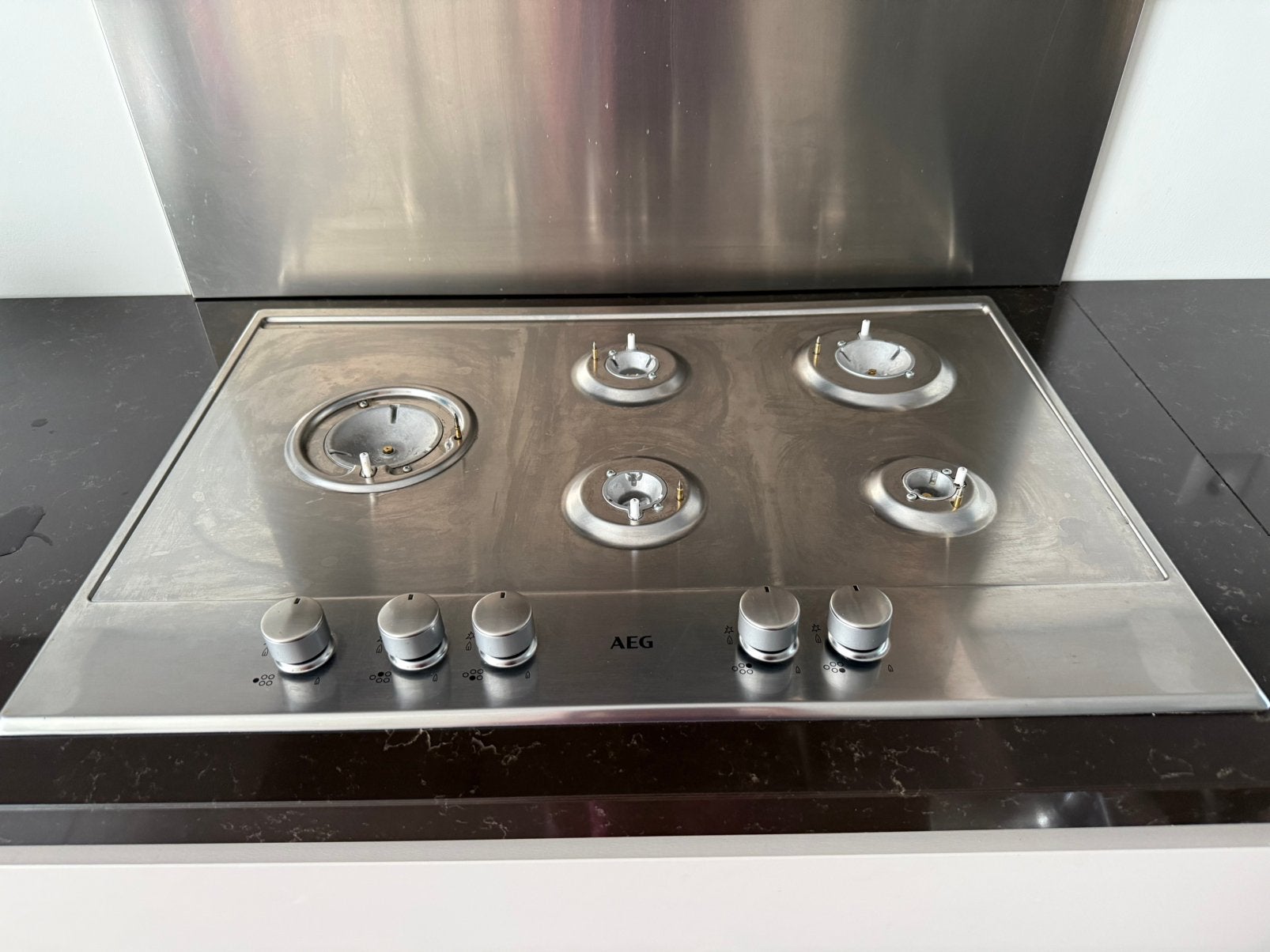 AEG 5-pits gasfornuis - RVS inbouw kookplaat, Witgoed en Apparatuur, Gebruikt, Ophalen of Verzenden, Inbouw, Gas