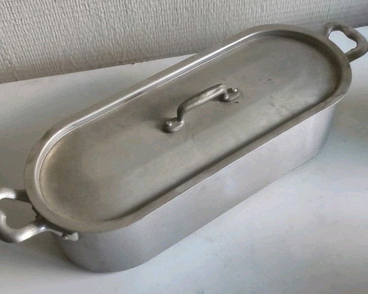 vintage vis kookpan aluminium 45 cm, Ophalen of Verzenden, Zo goed als nieuw, Rvs