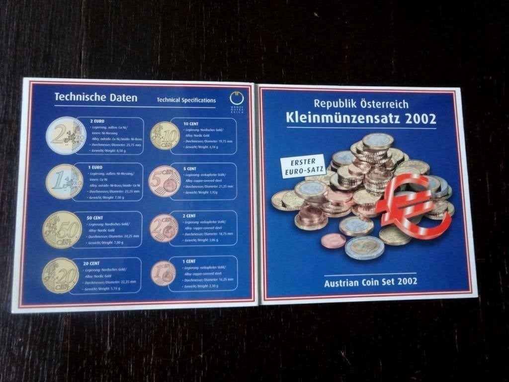 Oostenrijk Eerste Euroset 2002 in UNC kwaliteit., Postzegels en Munten, Ophalen of Verzenden, Oostenrijk, 5 euro, Setje