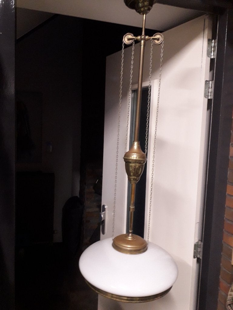 PRACHTIGE KOPEREN ANTIEKE HANGLAMP met KATROL VERSTELBAAR, Antiek en Kunst, Antiek | Lampen, Ophalen