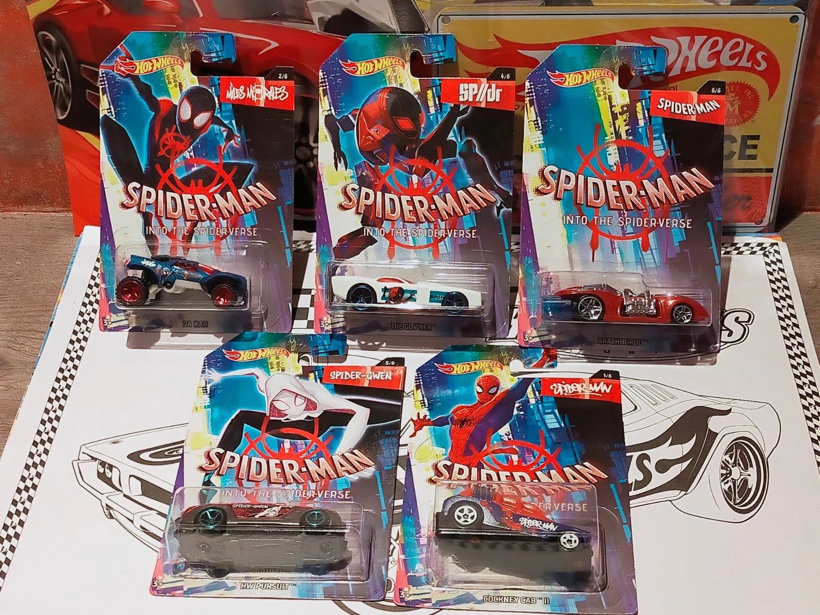 Hot Wheels Spider-Man Into The Spider-Verse Set (5 stuks), Ophalen of Verzenden, Nieuw, Auto