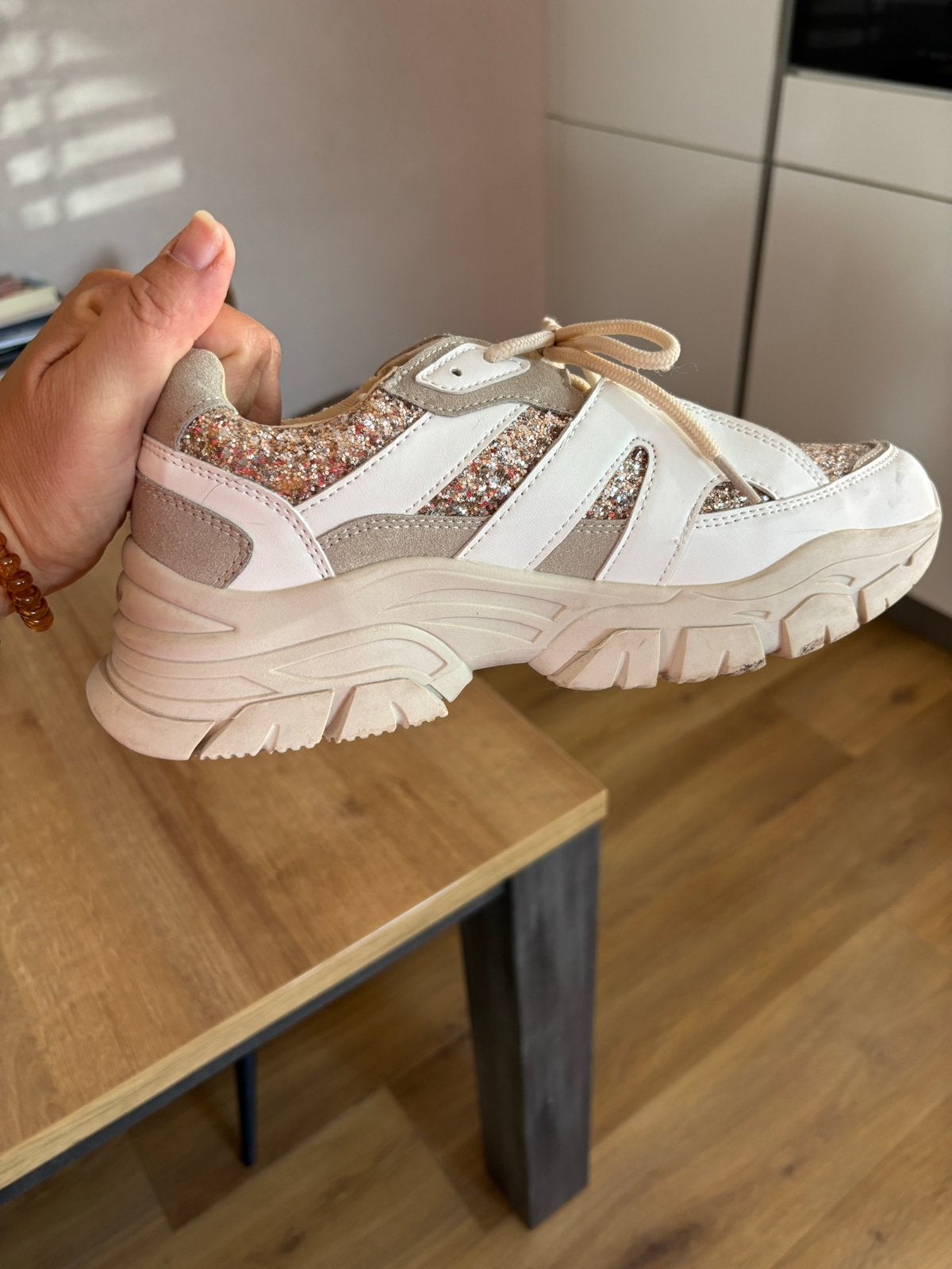 Shoeby Rozegoude Glitters Sneakers Maat 40, Ophalen, Zo goed als nieuw, Roze, Sneakers of Gympen