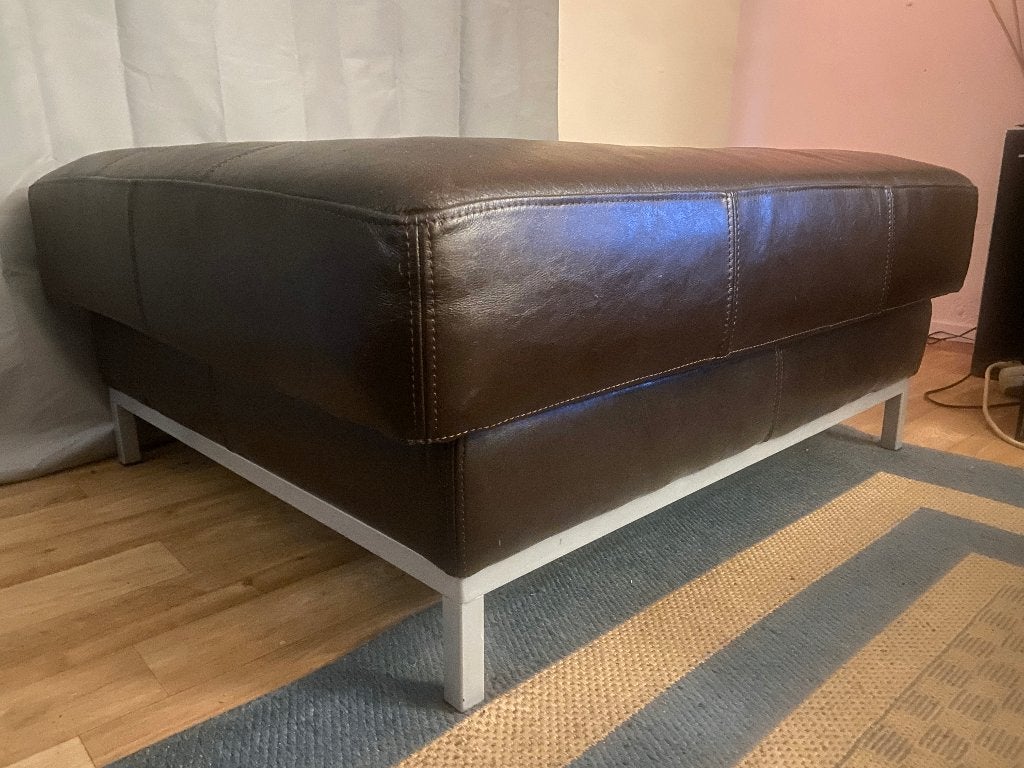 Vintage ottoman. Leder, Ophalen, Gebruikt, Vintage, 75 tot 100 cm