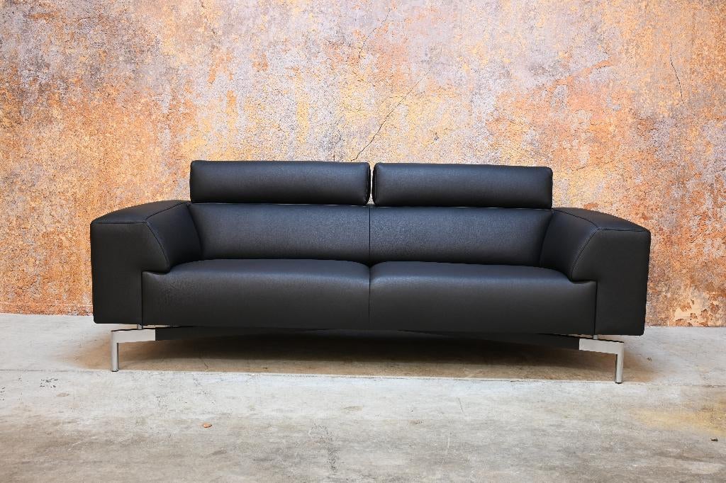 REFURBISHED unieke zwarte leren Leolux Howlo designbank, Leolux, Leolux, 75 tot 100 cm, Ophalen of Verzenden