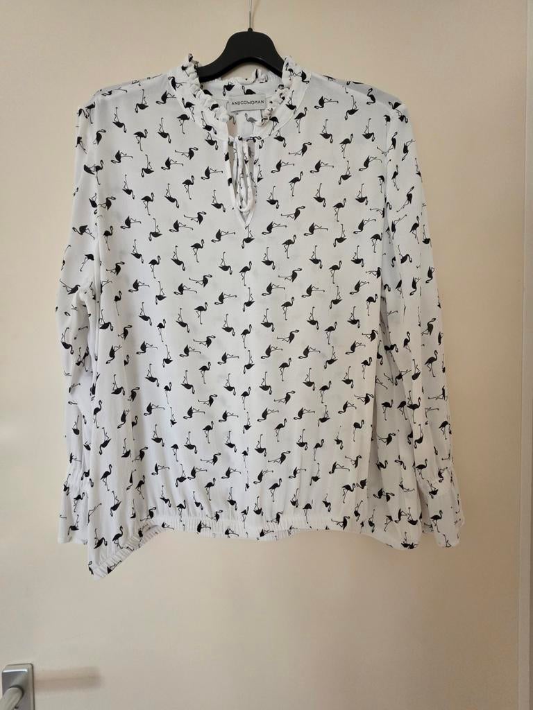 &Co Woman blouse met flamingo print - Maat XXL, & Co Woman, Wit, Maat 46/48 (XL) of groter, Ophalen of Verzenden