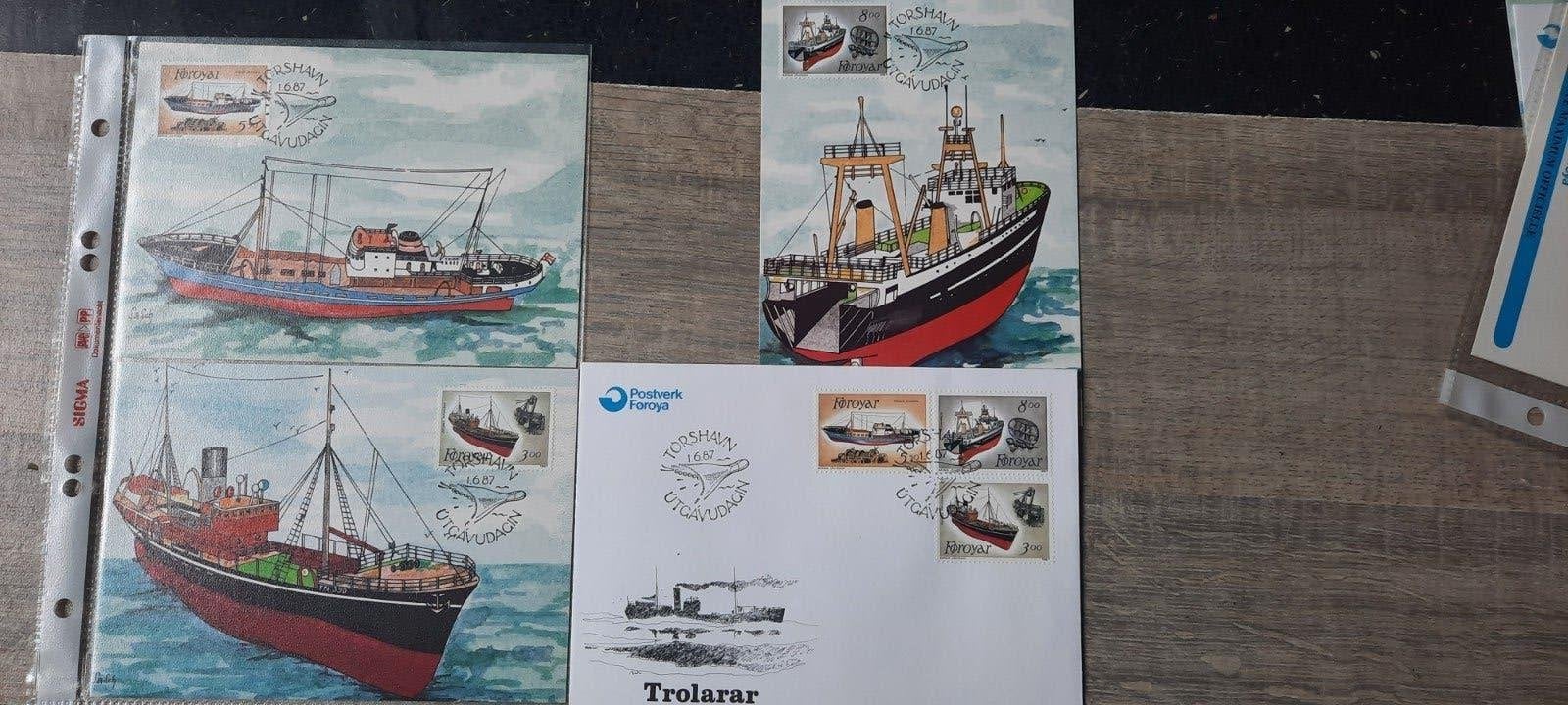 Faeröer, max.kaarten, fdc, vissersschepen, Ophalen of Verzenden, Denemarken