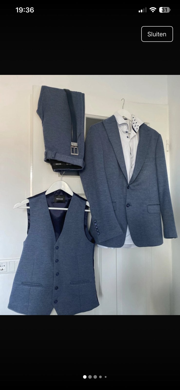 Pak kostuum mt 48, Kleding | Heren, Kostuums en Colberts, Ophalen, Zo goed als nieuw, Maat 48/50 (M), Blauw