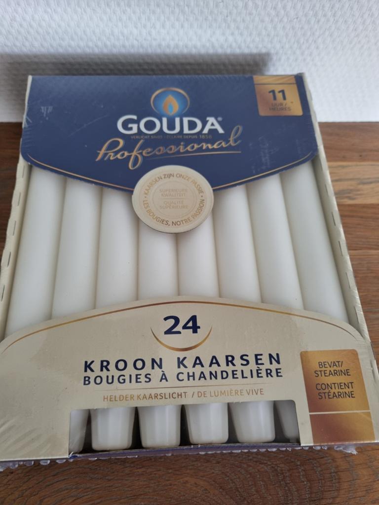 Gouda Professional Kroonkaarsen - 24 stuks, Wit, Overige materialen, Wit, Nieuw, Ophalen of Verzenden