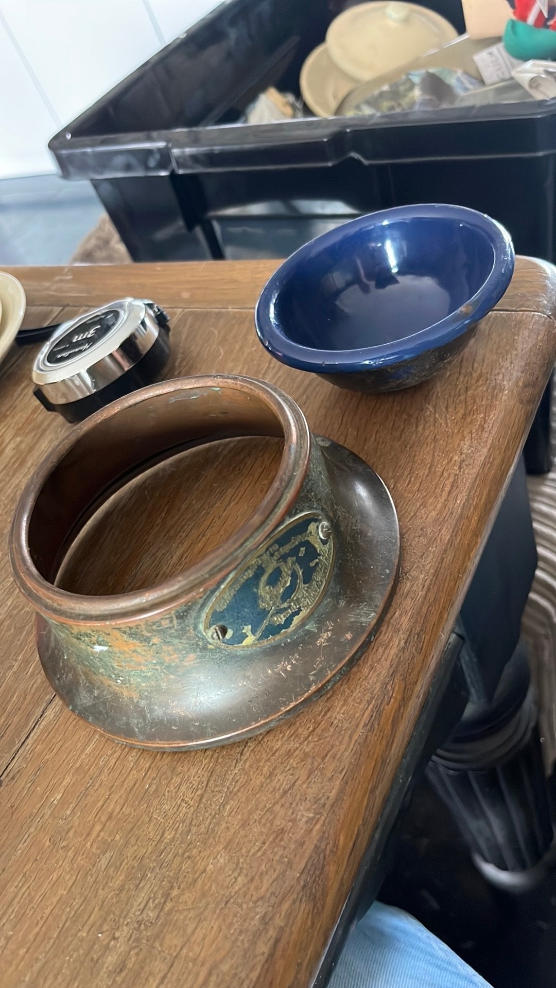 Antiek Pfaudler asbak schaaltje koper blauw emaille 1920, Ophalen of Verzenden