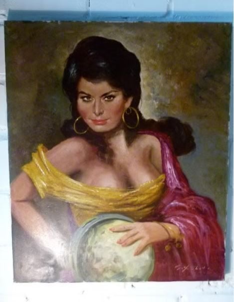 vintage schilderij Zuiderse Schone zigeunerin canvas, Ophalen, Huis en Inrichting