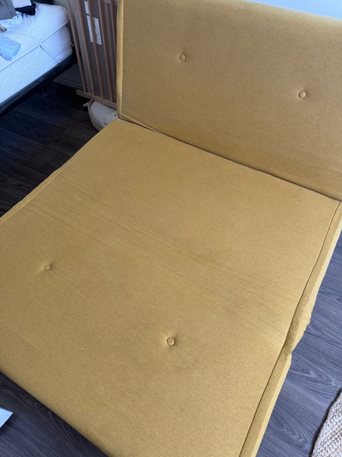 Gele slaapbank/ligstoel - Compact en veelzijdig, Ophalen, Gebruikt, Eenpersoons, 75 tot 100 cm