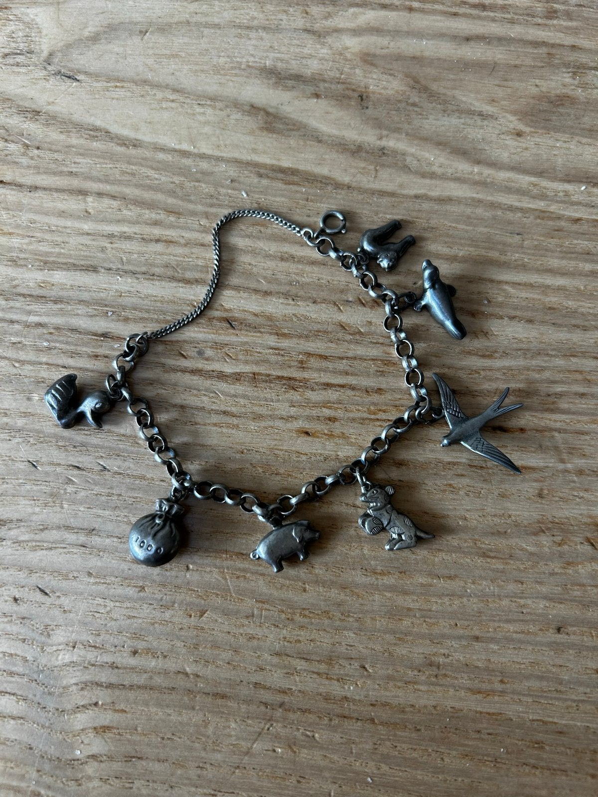 Antieke Zilveren 925 Bedelarmband met Veiligheidsketting, Ophalen of Verzenden, Zilver, Armband