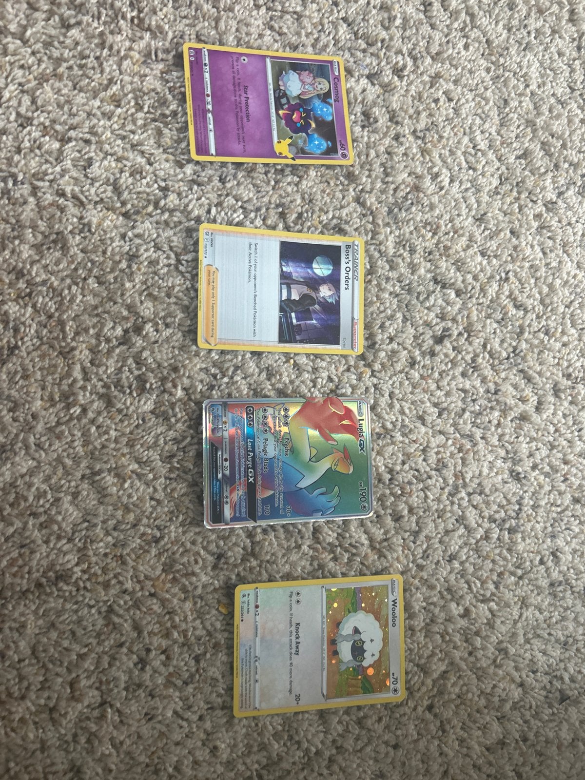 Pokémon Kaarten Set: Lugia GX, Cosmog, Boss's Orders, Wooloo, Ophalen of Verzenden, Zo goed als nieuw, Meerdere kaarten, Foil