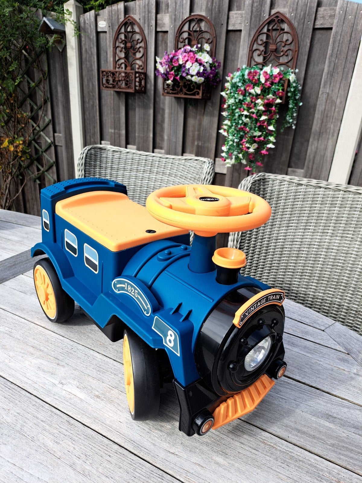 Vintage Train Loopauto - Blauw/Oranje - Nieuw in Doos, Ophalen of Verzenden, Nieuw, Loopvoertuig