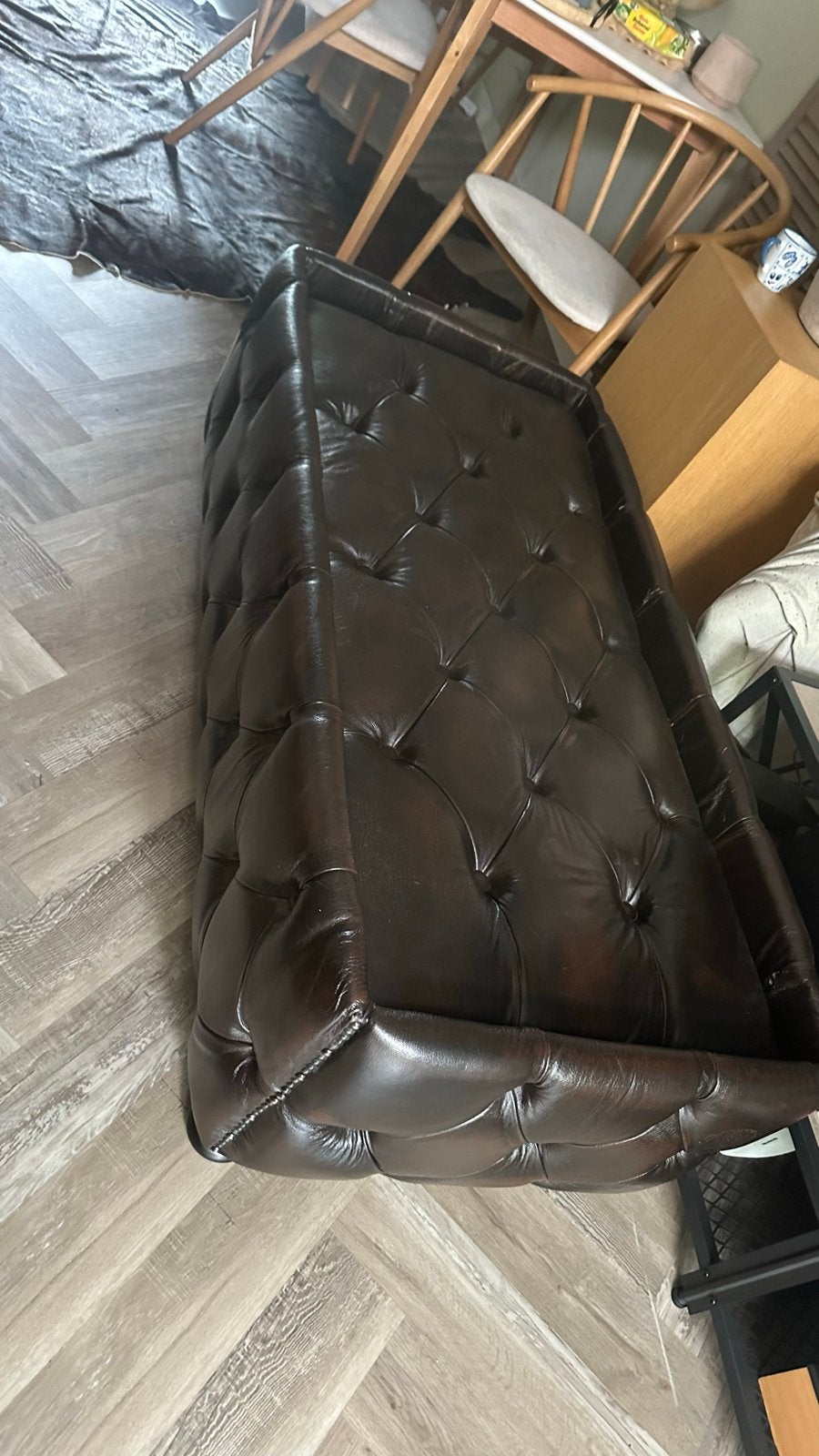 Leren salontafel / bankje / krukje - Glasplaat gebroken, Ophalen of Verzenden, Gebruikt, Overige materialen