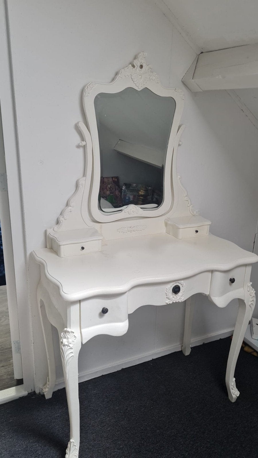 2 stuk Brocante / Landelijke Kaptafel met Spiegel – Wit, Huis en Inrichting, Tafels | Kaptafels, Ophalen, Gebruikt, 50 tot 100 cm