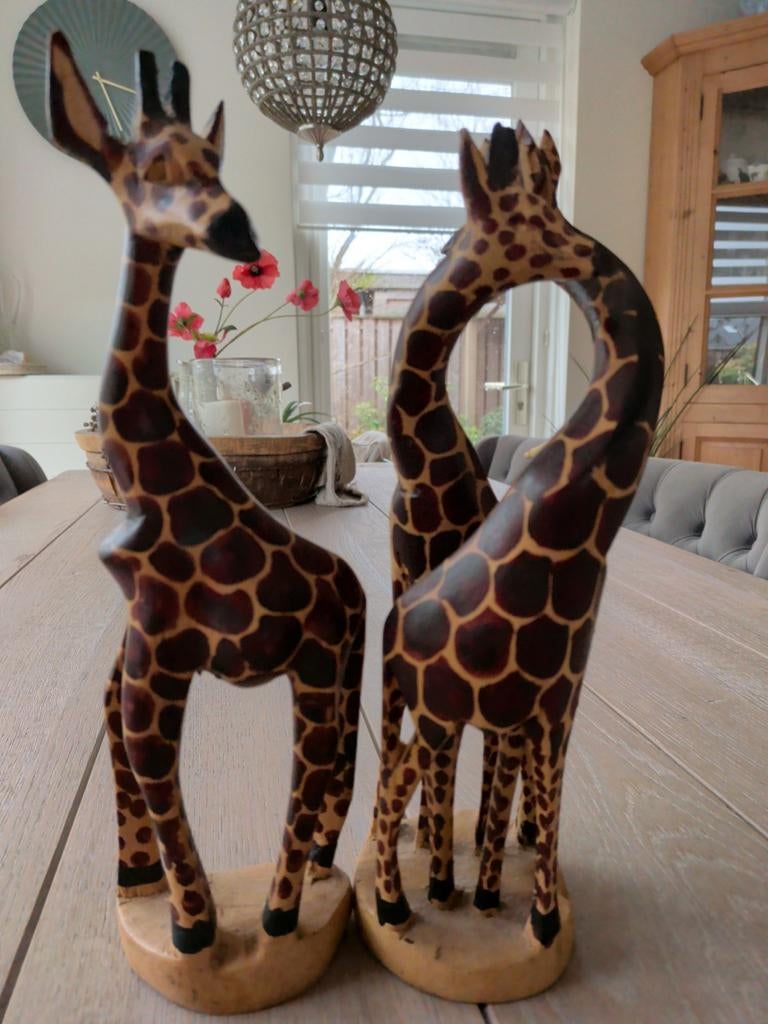 Decoratieve houten giraffen set, Huis en Inrichting, Woonaccessoires | Overige, Ophalen of Verzenden, Zo goed als nieuw