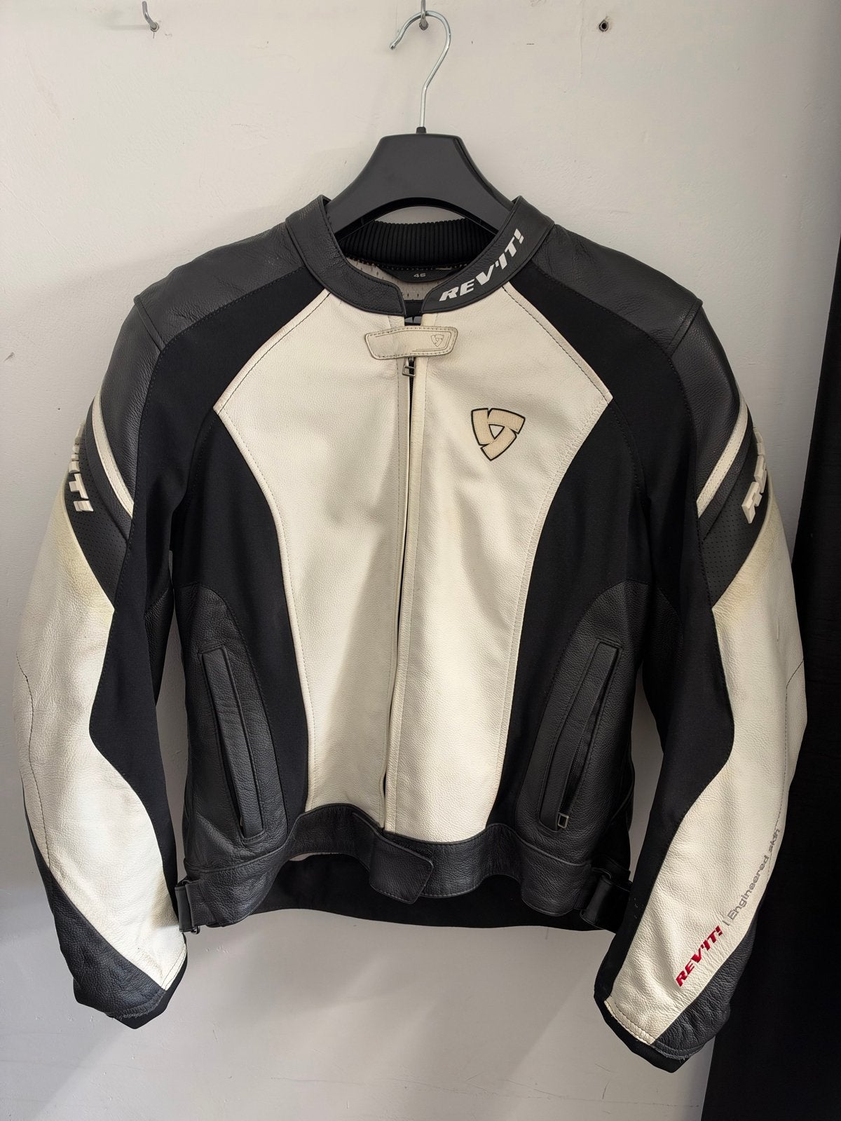 REV'IT! Motorjas Leer Zwart/Wit Maat 46, Ophalen of Verzenden, Tweedehands, Dames, Jas | leer