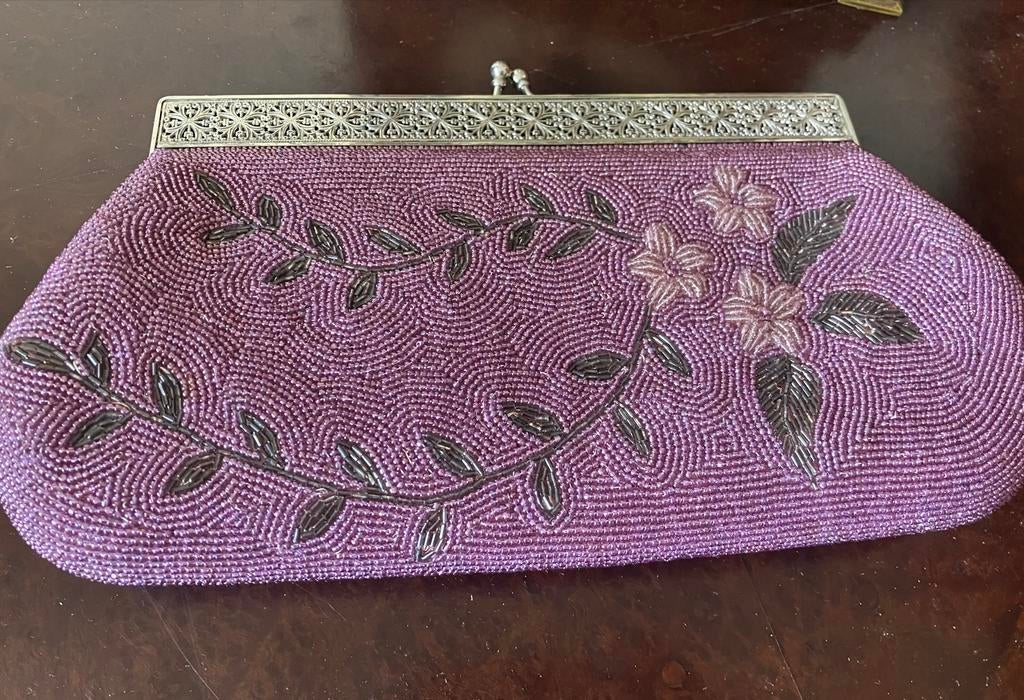 Vintage avondtasje, paars, Japan, jaren '50, Sieraden, Tassen en Uiterlijk, Tassen | Damestassen, Ophalen of Verzenden, Gebruikt