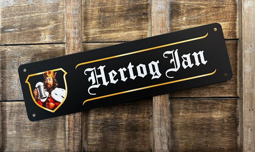 Hertog Jan logo zwart reclamebord van metaal wandbord deco, Verzamelen, Ophalen of Verzenden, Nieuw, Reclamebord, Plaat of Schild