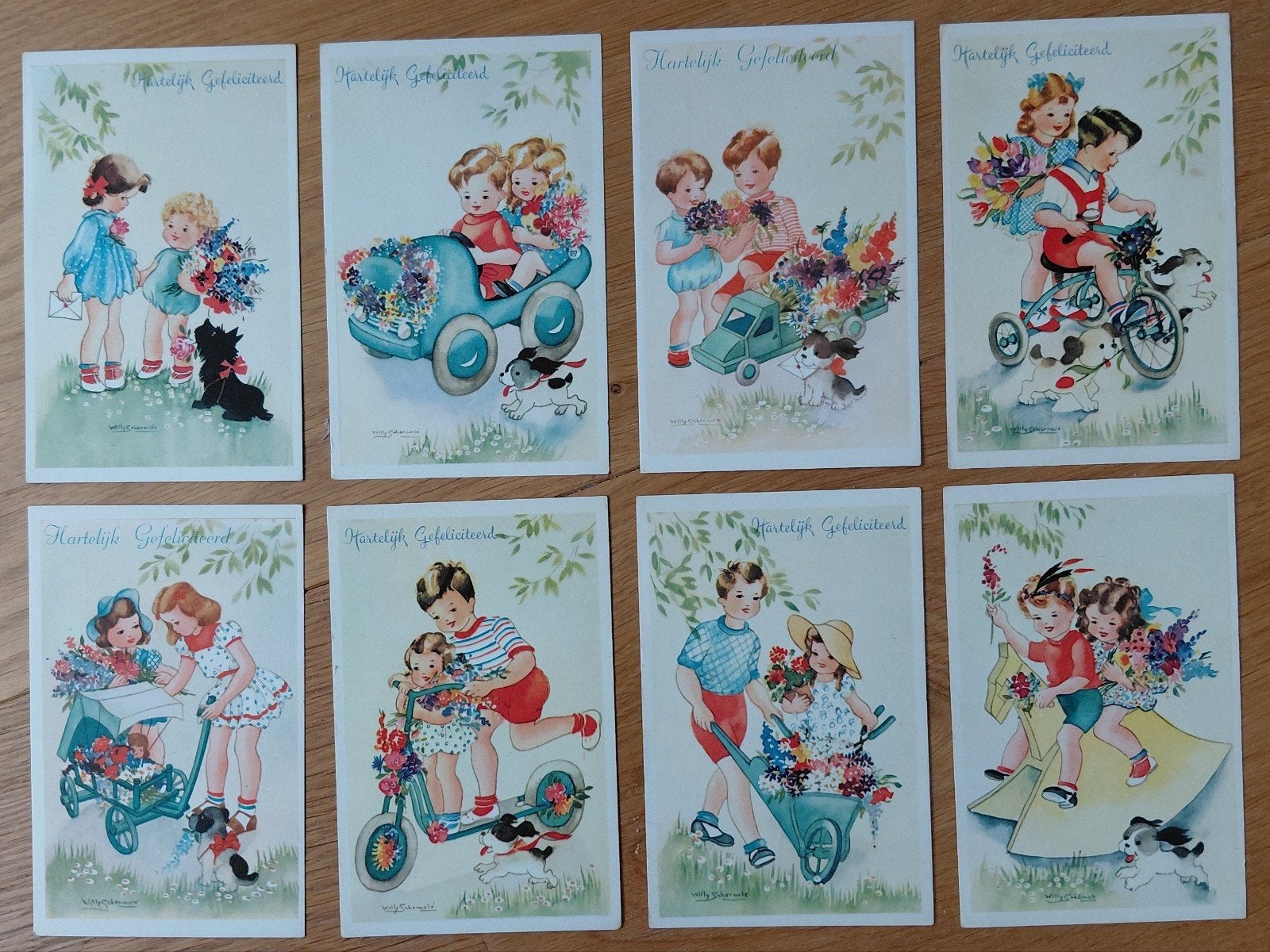 8x AK Willy Schermelé - felicitatie, Verzenden, 1940 tot 1960, Ongelopen, Kinderen