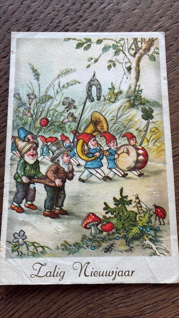 Nieuwjaar.kabouter orkestgroep.Hoefijzer,klaver,lieveheersb,, Ophalen of Verzenden
