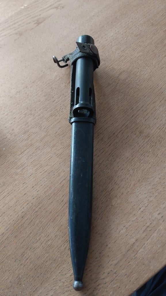 Nederlandse FAL type C bajonet met stalen schede, Verzamelen, Ophalen of Verzenden, Landmacht, Nederland, Mes of Dolk
