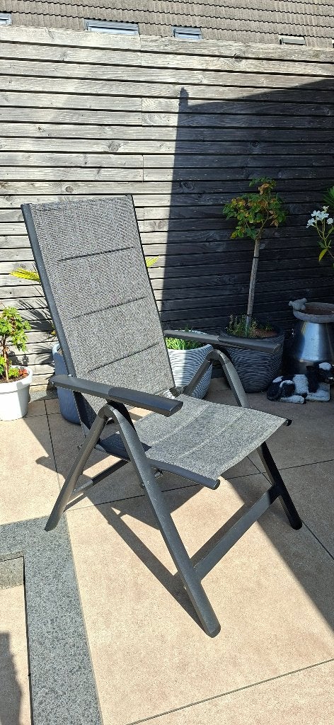 Set van 4 tuinstoelen inclusief kussens, Tuin en Terras, Ophalen, Gebruikt, Aluminium, Verstelbaar