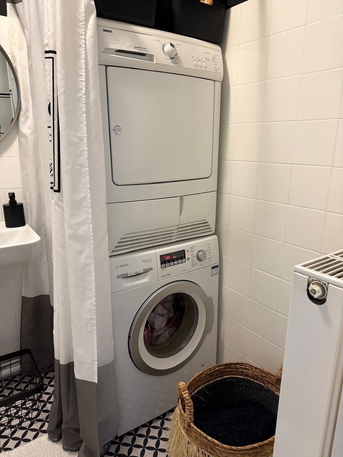 Bosch Wasmachine en Zanussi Droger, 6 tot 8 kg, Ophalen, Gebruikt, 95 cm of meer