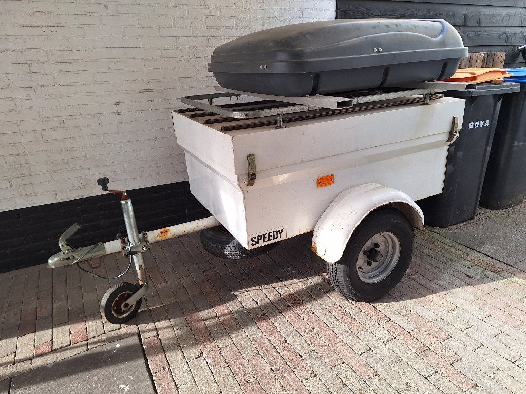 Saris Speedy bagagewagen + dakkoffer & reservewiel!, Auto diversen, Ophalen, Gebruikt