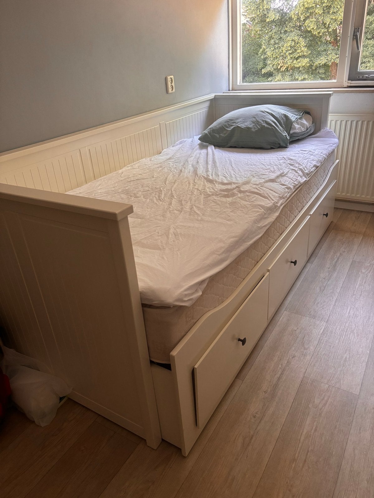 Ikea uitschuifbaar bed met lades - twijfelaar, Ophalen, Wit, 200 cm, Hout