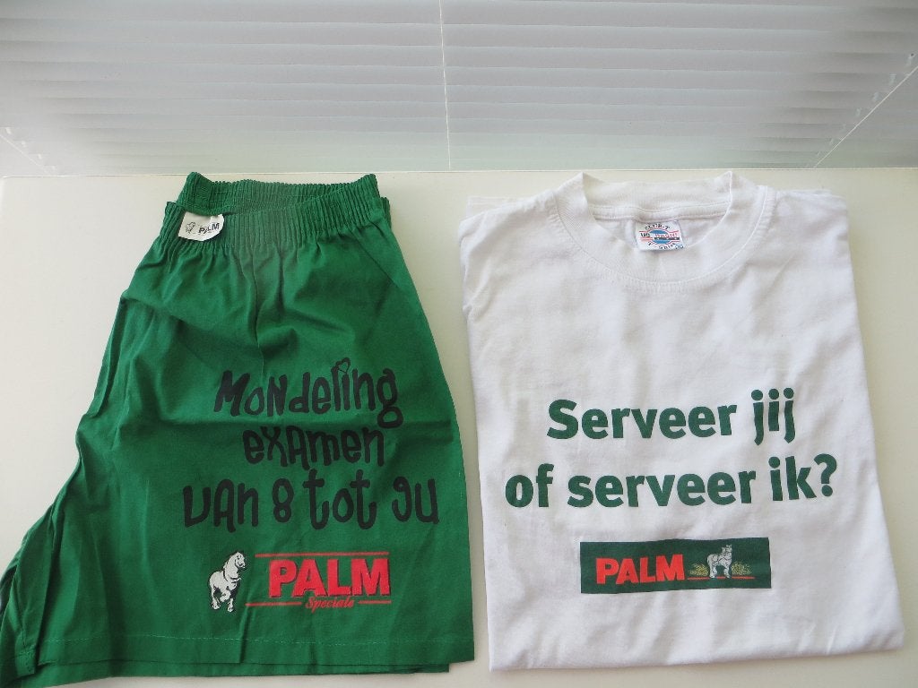 Palm Tshirt Wit Palm Logo XL Korte Broek Groen Palm logo L, Verzamelen, Biermerken, Ophalen of Verzenden, Nieuw, Kleding, Palm