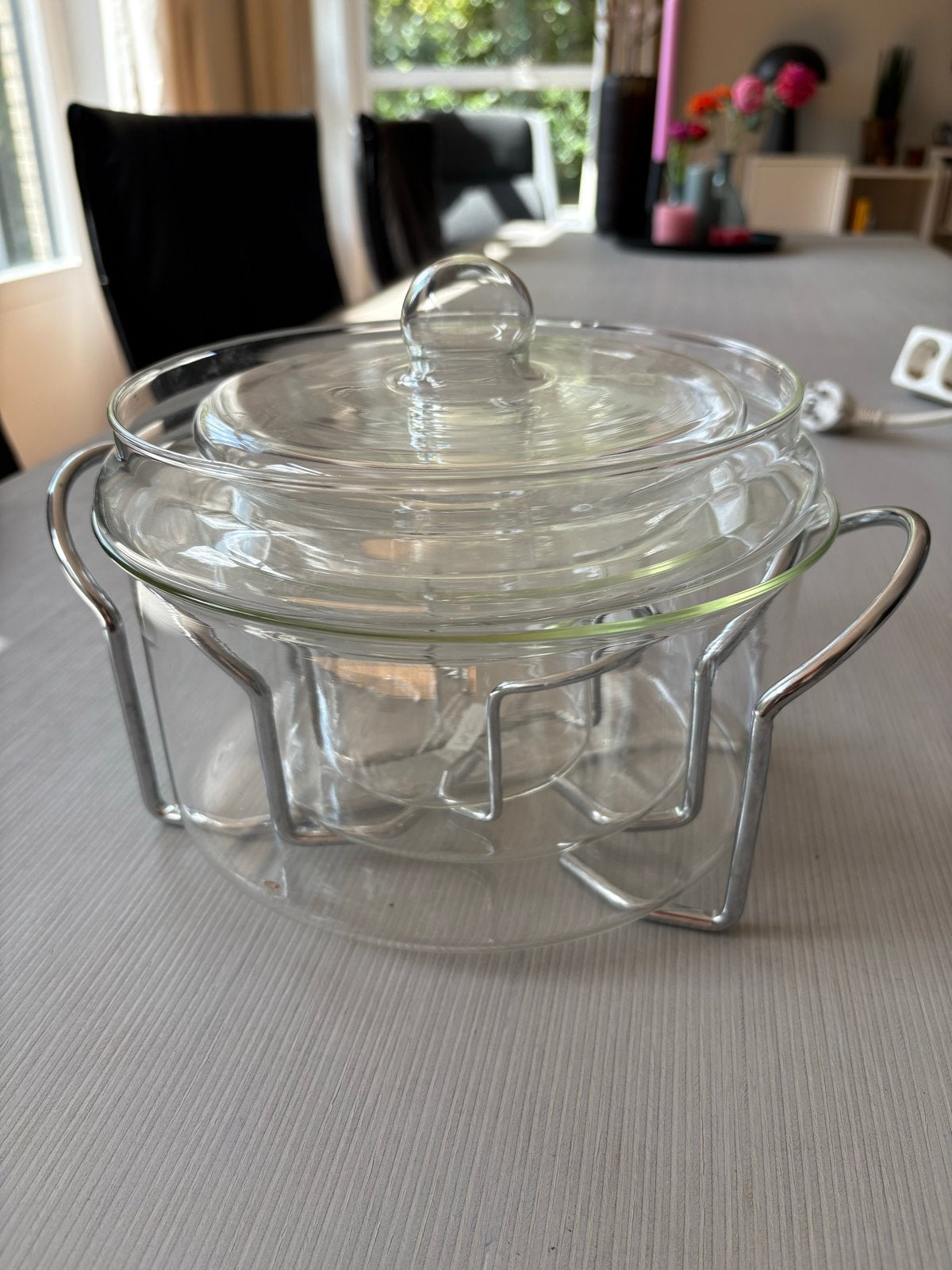 Bodum glazen schalen met metalen houders, Ophalen of Verzenden, Gebruikt, Glas, Schaal