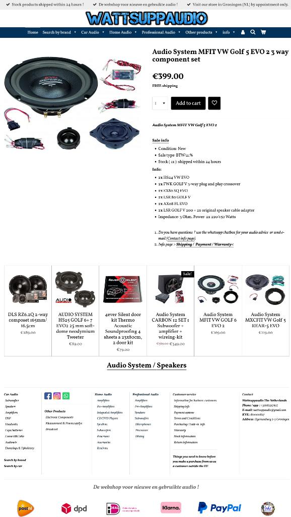 Audio System MFIT VW Golf 5 EVO 2 3 way composet / speakers, Auto diversen, Autospeakers, Info@optimount.nl, Nieuw, Ophalen of Verzenden