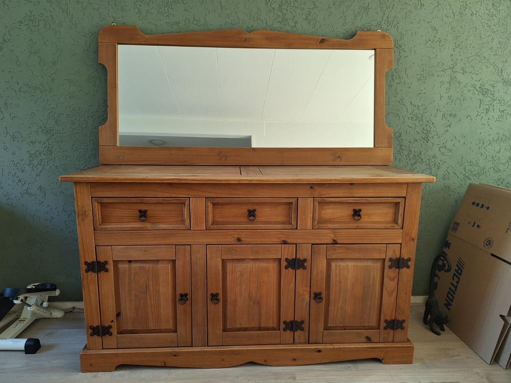 Dressoir + spiegel mexicaans grenen, Ophalen, 25 tot 50 cm