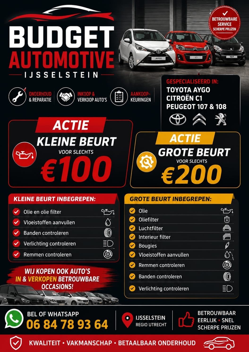Aygo. C1. Peugeot 107 ACTIE ONDERHOUDSBEURTEN – IJSSELSTEIN, Ophalen of Verzenden