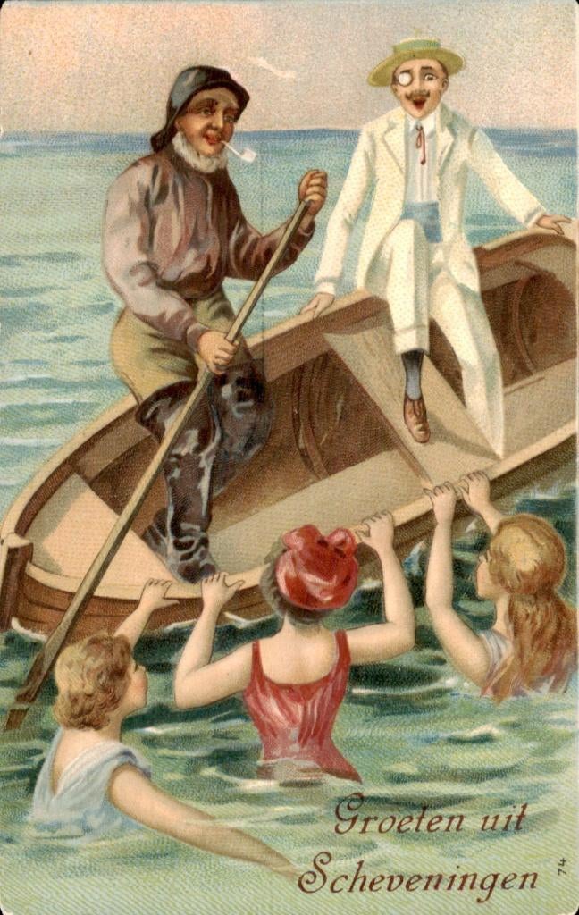Scheveningen - Boot - Badende vrouwen, Verzamelen, Ansichtkaarten | Nederland, Gelopen, Zuid-Holland, Voor 1920, Ophalen of Verzenden