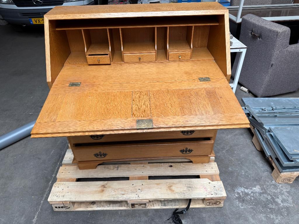 Eiken bureau secretaire 100x100x45Cm (Lxhxdiepte), Ophalen, Gebruikt, Secretaire, 45 cm
