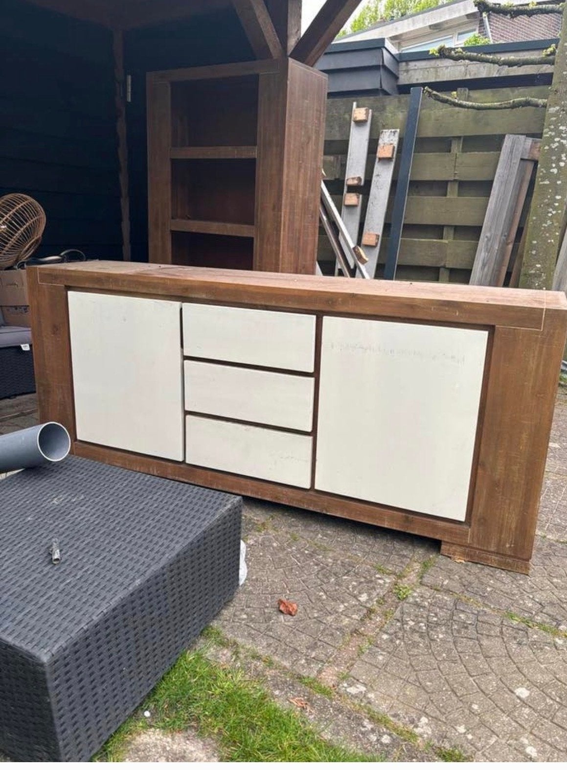 Houten dressoir met lades en deuren, Huis en Inrichting, Ophalen, Gebruikt, 150 tot 200 cm, Met lade(s)