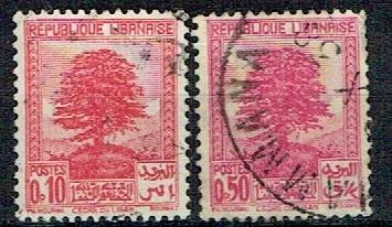 Libanon 1937 Ceder Boom 2x, Verzenden, Gestempeld, Dier of Natuur