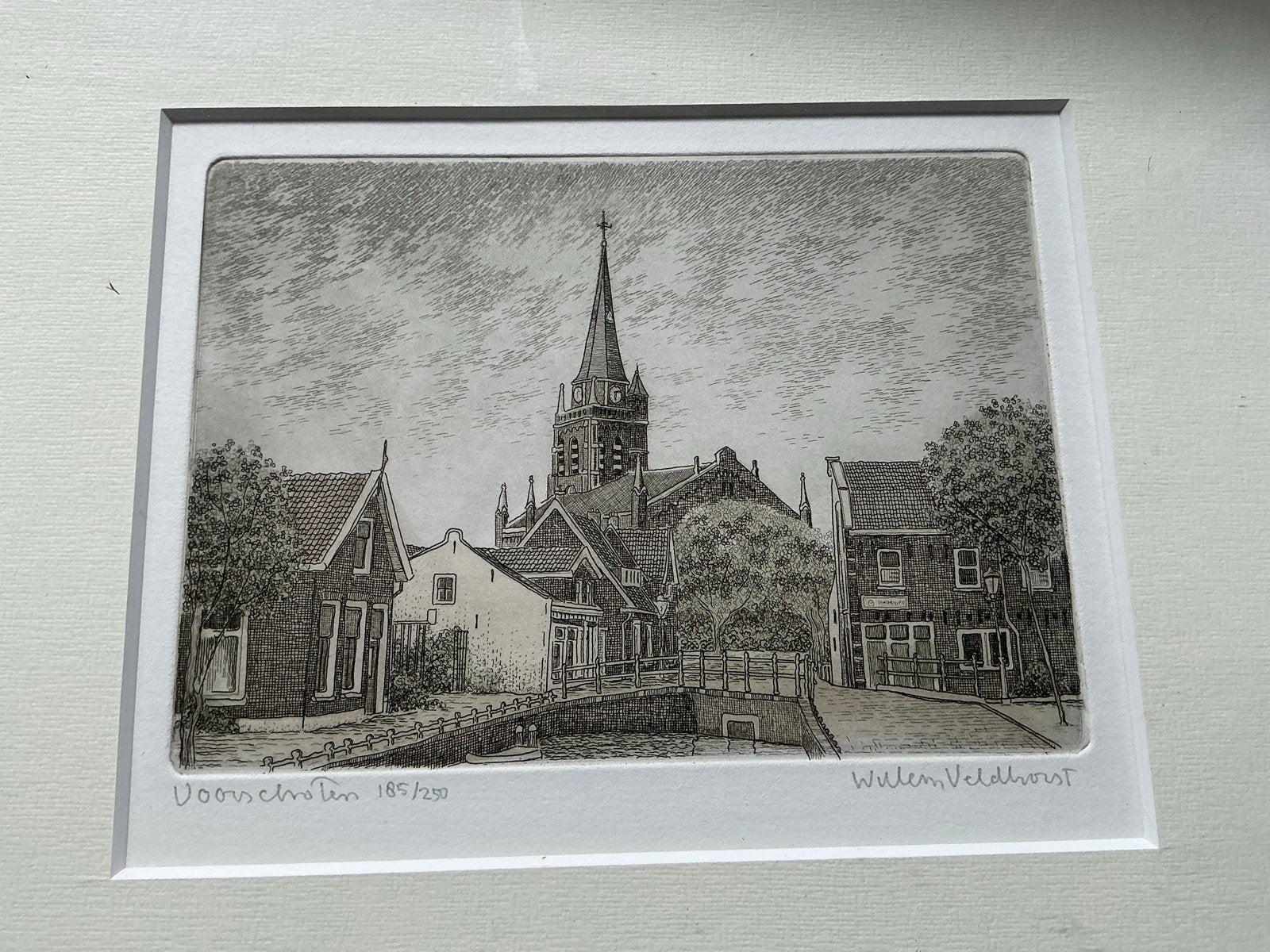Ets van W. Veldhorst - Voorschoten, Stadsgezicht, Ophalen of Verzenden, 1950 - 1999, Genummerd