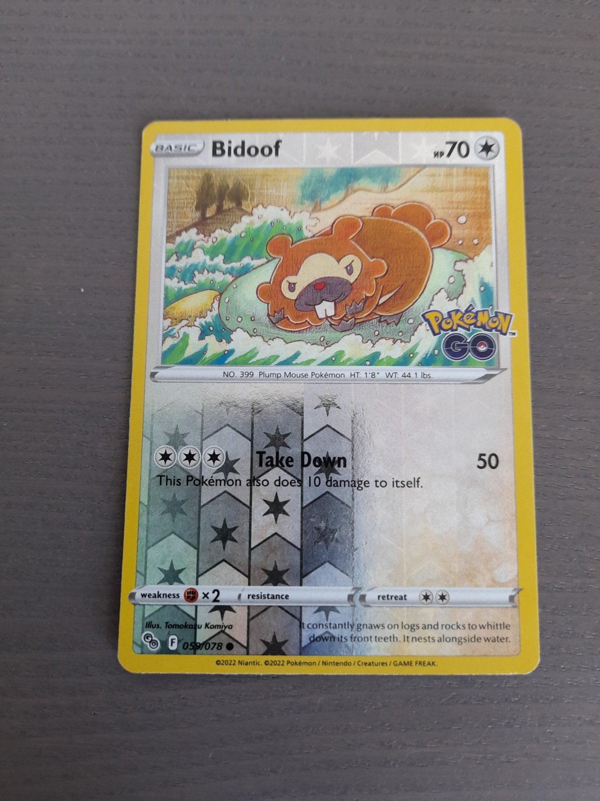 pokemon go 059/078 bidoof reverse, Ophalen of Verzenden, Gebruikt, Losse kaart, Foil