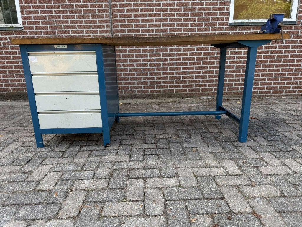 Overtoom Werkbank met Ladekast Beuken Werkblad Bankschroef, Niet ingevuld, 70 tot 120 cm, Niet ingevuld, Bankschroef