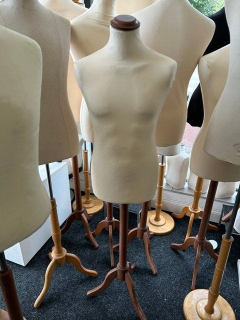 heren paspoppen bustes etalagepop torso op houten 3 poot, ., Nieuw, Ophalen of Verzenden, .