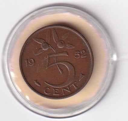 5 Cent 1952 Zeer Fraai, Postzegels en Munten, Verzenden, Koningin Juliana, 5 cent, Losse munt