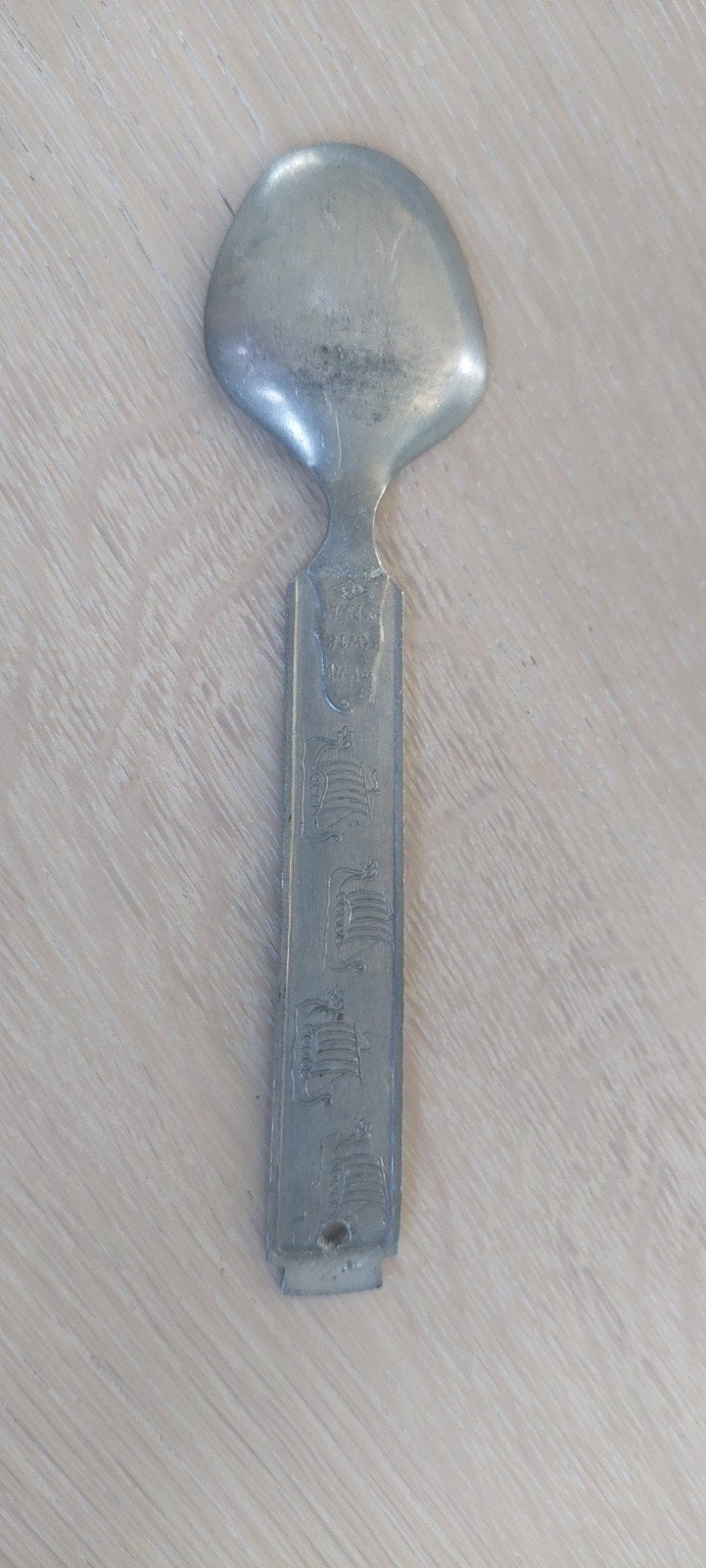 Vintage Konge Tinn Noorse Tinnen Lepel Vikingen & Stiklesta, Antiek en Kunst, Antiek | Tin, Ophalen of Verzenden